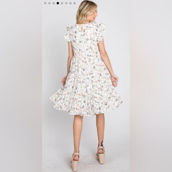 ORANGE CREEK IVORY FLORAL TIERED EMBROIDERED MATERNITY DRESS SIZE MEDIUM - Picture 2 of 9